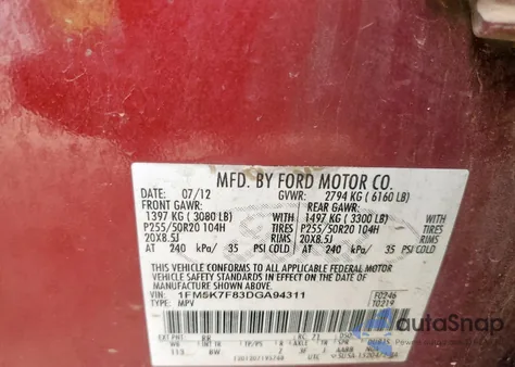 2013 Ford Explorer Limited из США, поврежденный, VIN 1FM5K7F83DGA94311